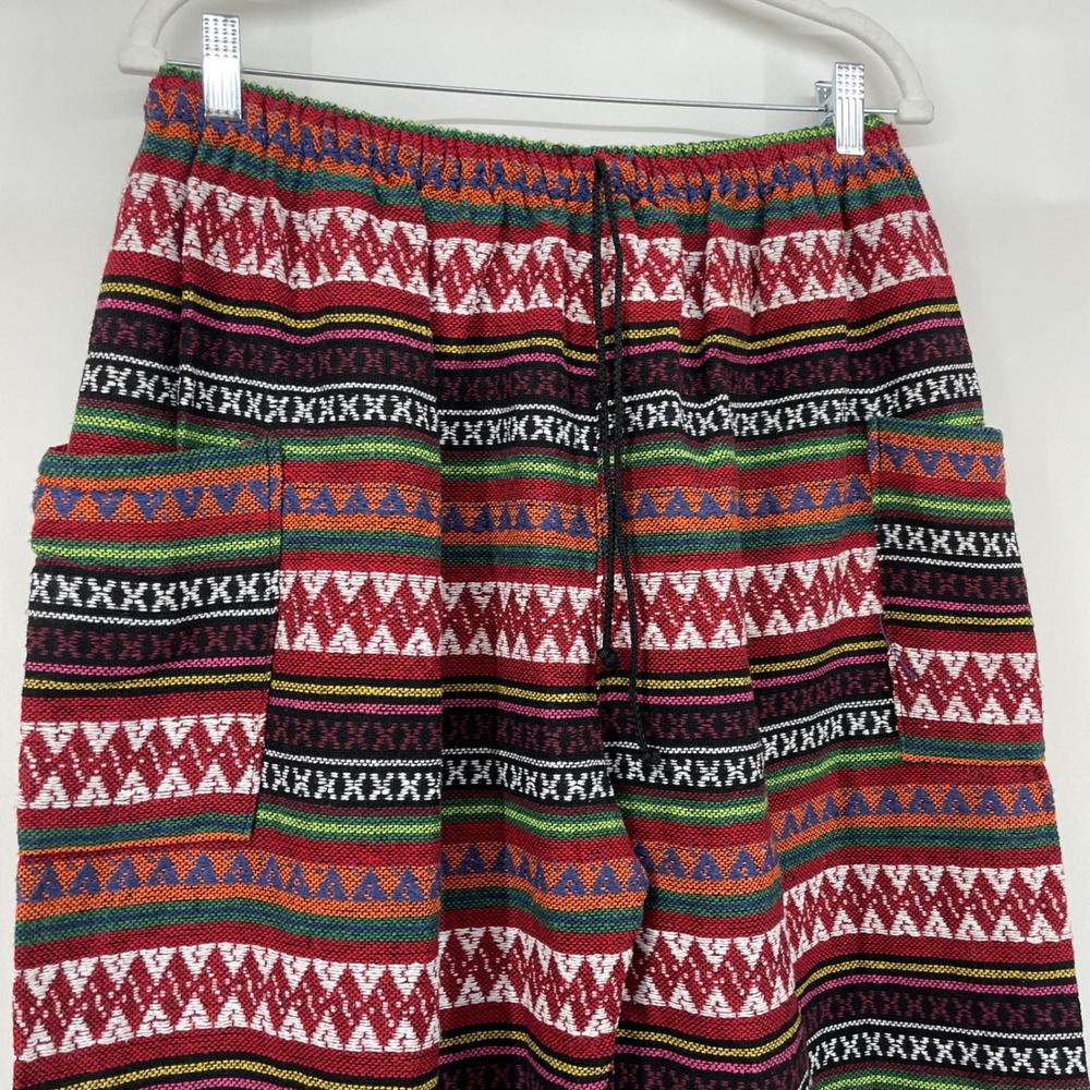 Size L/XL Boho Tribal‎ Striped Cotton Harem Pants Red Pull on Drawstring Joggers - Picture 2 of 6